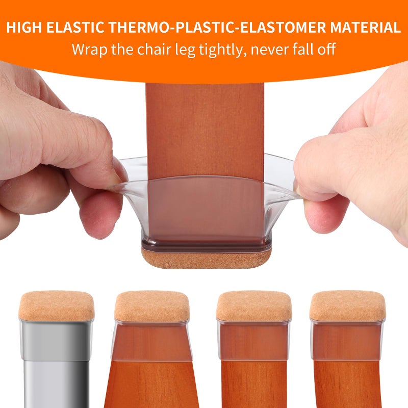 Ezprotekt 16 Pcs Rectangle Clear Silicone Chair Leg Floor Protectors With Felt, Rectangle Chair Leg Caps, Furniture Leg Covers Cups For Chair Table Desk Anti- Scratches (Fit L :1.3-1.7"", W: 0.6-0.9"") - Image 2