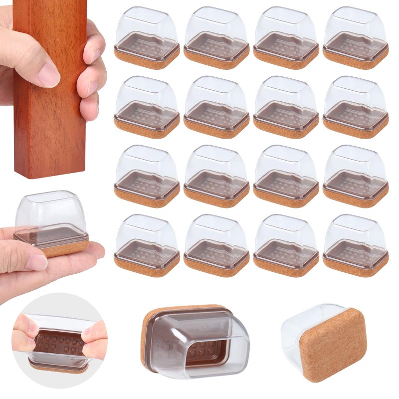 Ezprotekt 16 Pcs Rectangle Clear Silicone Chair Leg Floor Protectors With Felt, Rectangle Chair Leg Caps, Furniture Leg Covers Cups For Chair Table Desk Anti- Scratches (Fit L :1.3-1.7"", W: 0.6-0.9"") - Image 1