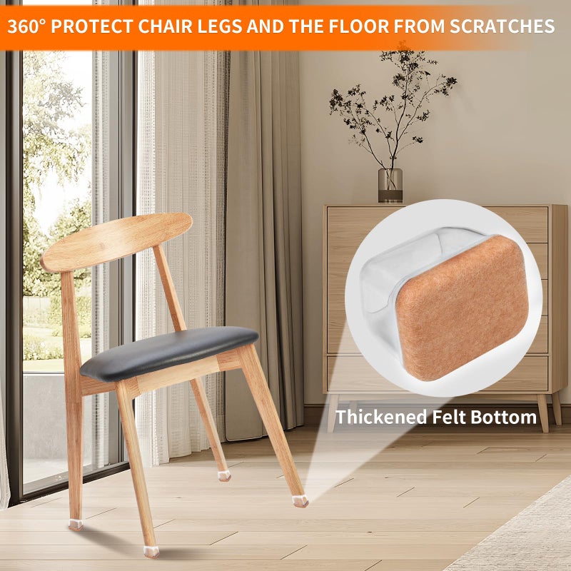 Ezprotekt 16 Pcs Rectangle Clear Silicone Chair Leg Floor Protectors With Felt, Rectangle Chair Leg Caps, Furniture Leg Covers Cups For Chair Table Desk Anti- Scratches (Fit L :1.3-1.7"", W: 0.6-0.9"") - Image 4
