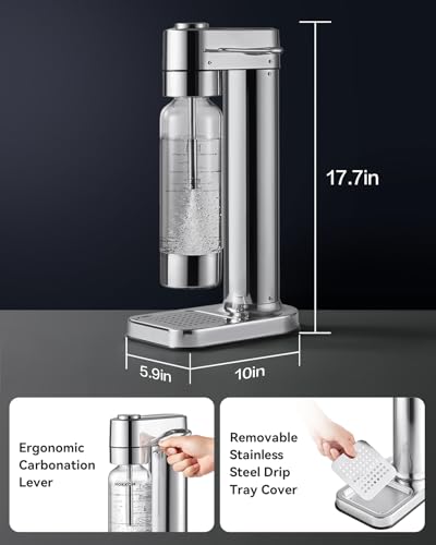 MOKKOM Sparkling Water Maker, Soda Maker with 1L PET Carbonating Bottle, Soda Streaming Machine and Beverage Carbonator, Compatible with 60L CO2 Carbonator (NOT Included) - Stainless Steel - Image 2