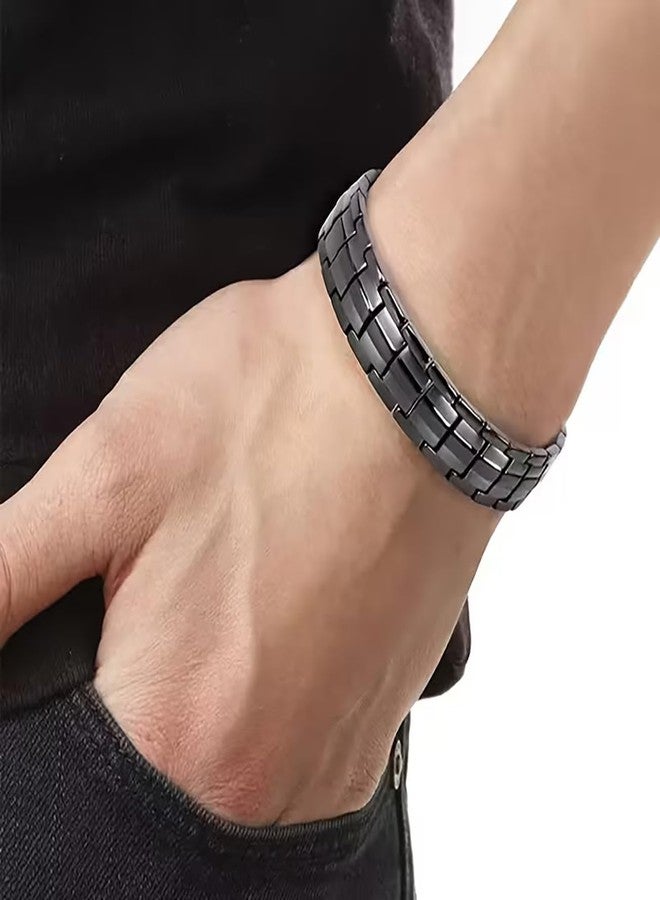 EDMIRIA Magnetic Bracelet for Men & Women Effective Stainless Steel Magnetic Bracelets for Adjustable Bracelet Length with Sizing Tool for Perfect Fit Waterproof Wellness Accessory (Black) - Image 2