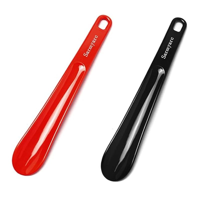 Sarmyarc Shoe Horn,2 Pack Plastic Shoe Horns, 10.3 Inches - Shoe Horns for Men, Women,Seniors& Kids Portable for Travel Use (Red/Black) - Image 1