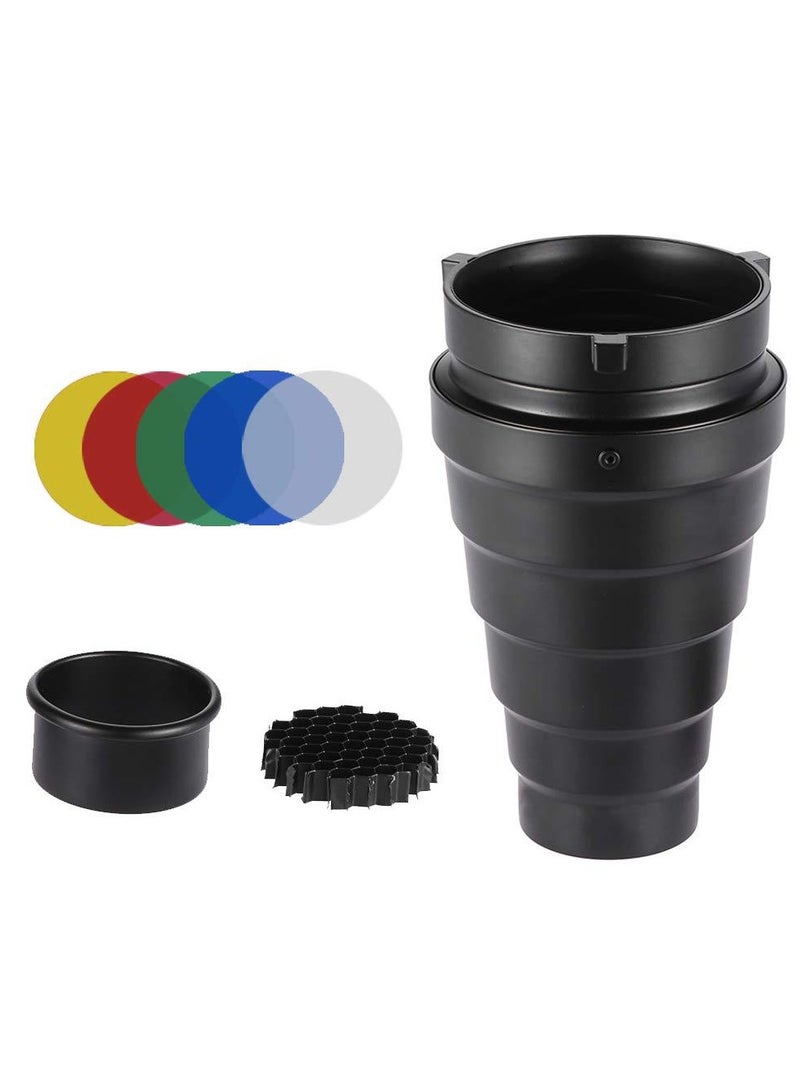 Snoot, Room Flash Snoot, Metal Conical Snoot with Honeycomb Grid  5pcs Color Filter Kit, for Bowens Mount Studio Flash Strobe Monolight - Image 2