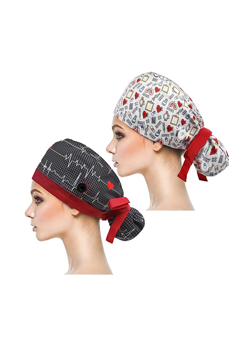 KASTWAVE Working Cap, Adjustable Cotton Working Hats, Sweatband Cotton Ponytail Holder, with Buttons and Sweatband, Long Hair Head Covers Shower Caps, Tie Back Hats for Women & Men, One Size - Image 1