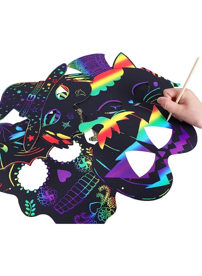 Max Fun مجموعة ماكس فن 48 قطعة حرف هالوين للأطفال، فنون قوس قزح وكمامة حرف، زينة عيد ميلاد وكوسبلاي في الفصل الدراسي، ورق خدش سحري لزينة حفلة هالوين، هدايا بات ساحرة اليقطين زومبي - Image 4