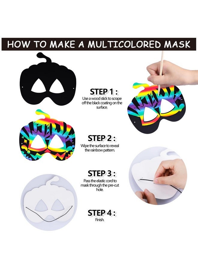 Max Fun مجموعة ماكس فن 48 قطعة حرف هالوين للأطفال، فنون قوس قزح وكمامة حرف، زينة عيد ميلاد وكوسبلاي في الفصل الدراسي، ورق خدش سحري لزينة حفلة هالوين، هدايا بات ساحرة اليقطين زومبي - Image 5