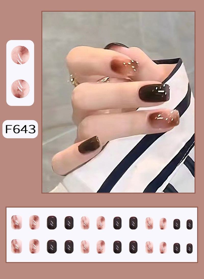 24 Pcs Fake Nail Tip Set Nail Art Design for Salons and DIY with 72 Pcs Nail Adhesive Glue Tapes - Image 2