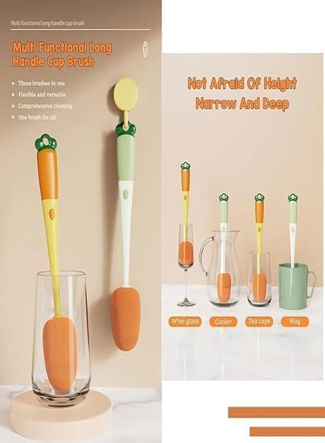 ZINZA 3 in 1 Multi Bottle Cleaning Brush - Cleaning Brush in Carrot Shape, Silicone Cup Lid Brush, Home Cleaning Gadgets, Gap Cleaning Brush for Water Bottles, Tumblers, Cups - Image 4