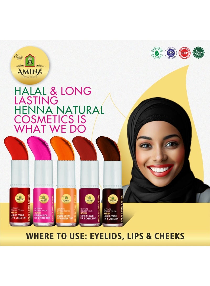 Amina Ultimate Double Touch Combo Of Maroon, Orange, Cherry Red First Ever Henna / Mehendi Base Liquid Lip & Cheek Long Lasting Tint (Pack Of 3) - Image 3