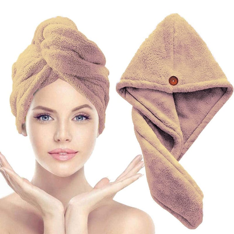 SNOWGREEN EXPORT Hair Towel Wrap for Women Hair Turban for Drying Wet Hair Easy Twist Hair Towels Super Absorbent and Ultra Soft Bath Towel After Spa Hair Towel Brown