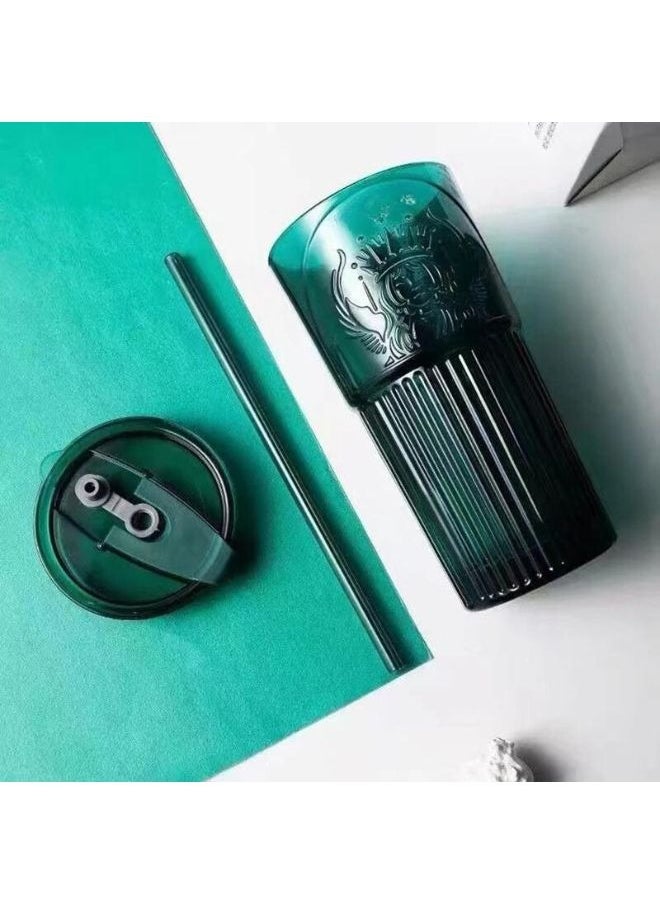 Generic - Glass Cup for Hot and Cold Drinks with Lid and Straw 600ml-Green - Image 1