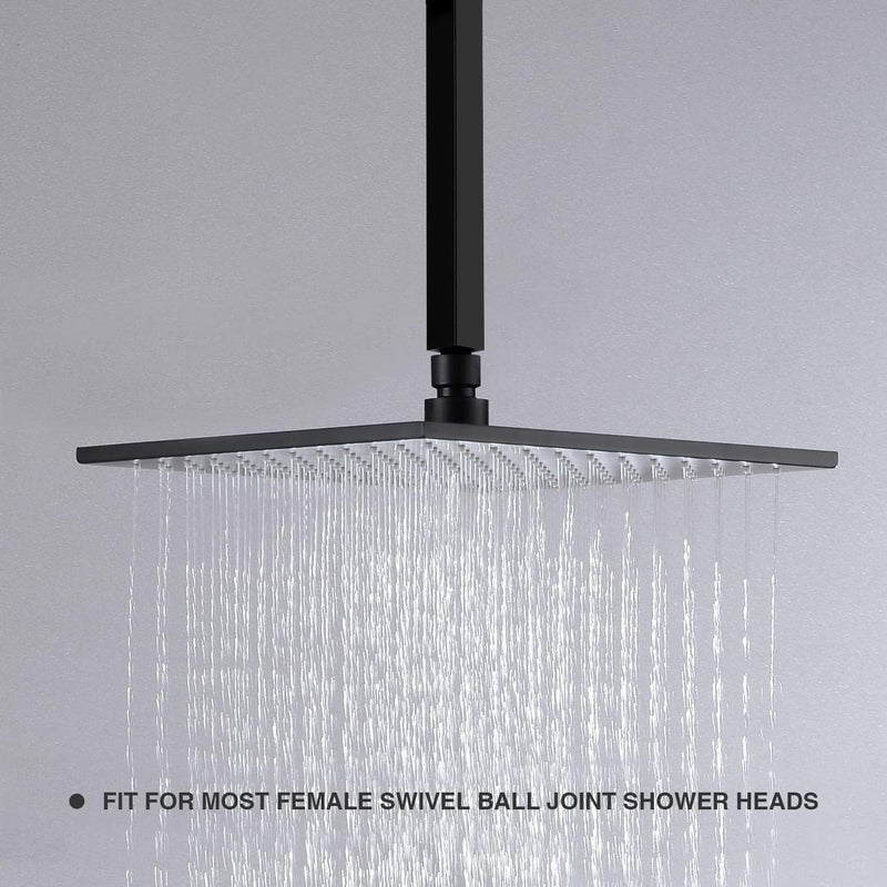 Matte Black Shower Arm with Flange 12 Inch Replacement Extension Pipe Stainless Steel Rainfall Shower Head Extender Arm, Square Shaped - Image 2