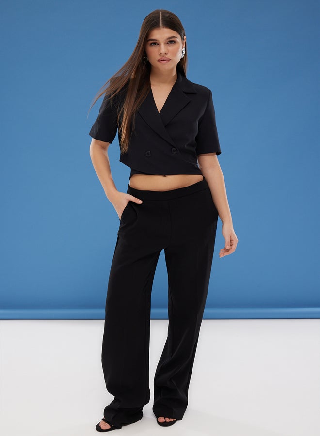 trendyol Black Double Breasted Crop Woven Blazer Jacket - Image 2