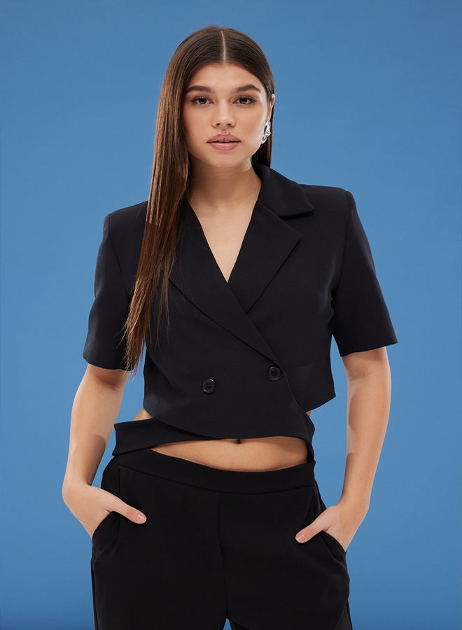 trendyol Black Double Breasted Crop Woven Blazer Jacket - Image 1