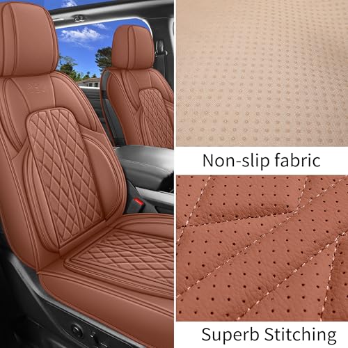 DuDuWang Car Seat Cover Custom Fit for Ford F150 2009-2026 Faux Leather Seat Cover Set Compatible with Regular Cab Super Cab Super Crew Pickup Truck Cushions (Brown, Full Set) - Image 4