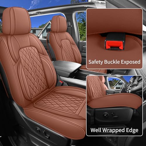 DuDuWang Car Seat Cover Custom Fit for Ford F150 2009-2026 Faux Leather Seat Cover Set Compatible with Regular Cab Super Cab Super Crew Pickup Truck Cushions (Brown, Full Set) - Image 3