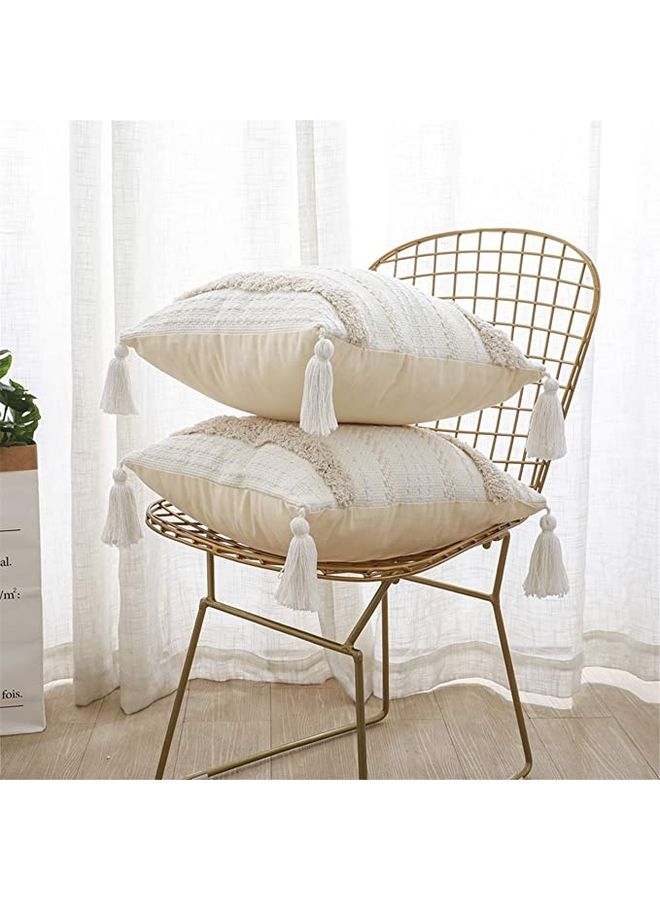 Boho Hand-Woven Throw Pillow Cover Yellow Cream 45x45cm  - Image 3