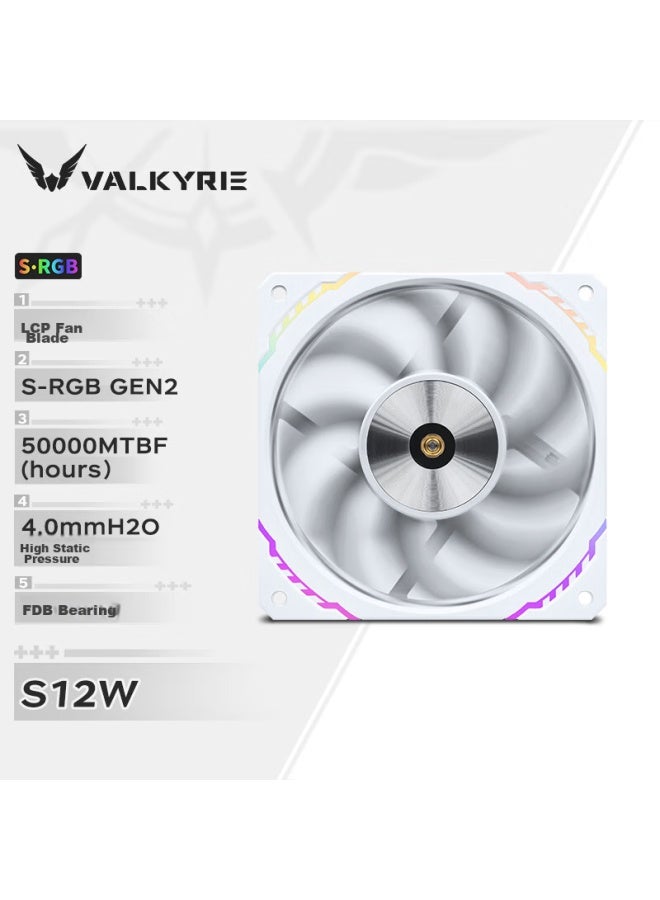 Valkyrie S12-w Vk Fdb Bearing, Lcp Fan Blades, Secondary Dynamic Balance, 2150rpm, 12cm Case Fan, 4pin Pwm, Argb Lighting Effects - Image 1