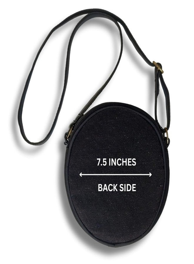Roundsun Printed Black Canvas Round Sling Bag | Main Zip Closure | Inner Pocket With Zip Closure | Adjustable Strap (Rocket) - Image 4