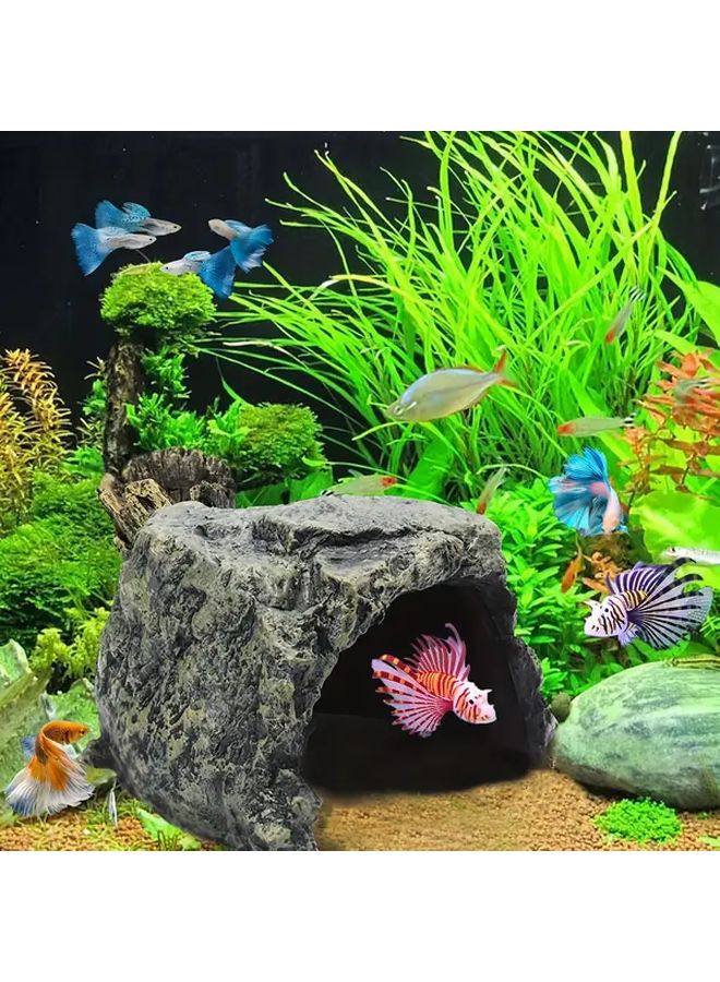 Large Hideout Aquarium Decorative Stone 80 In 1 Multi Functional Fish Reptile Cave - Image 3