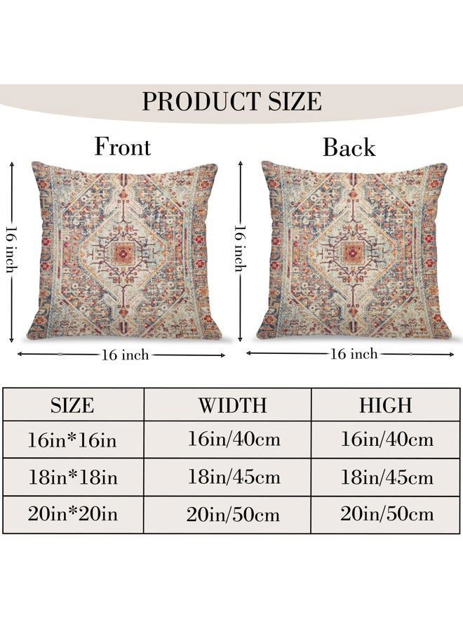 BUAEL Boho Throw Pillow Covers 16x16 inch Set of 2,Bohemian Vintage Carpet Pattern Antique Ethnic Decor Double Sided Pattern Cushion Cover Soft Pillow Case Living Sofa Room Bed Square Pillow Cover - Image 2