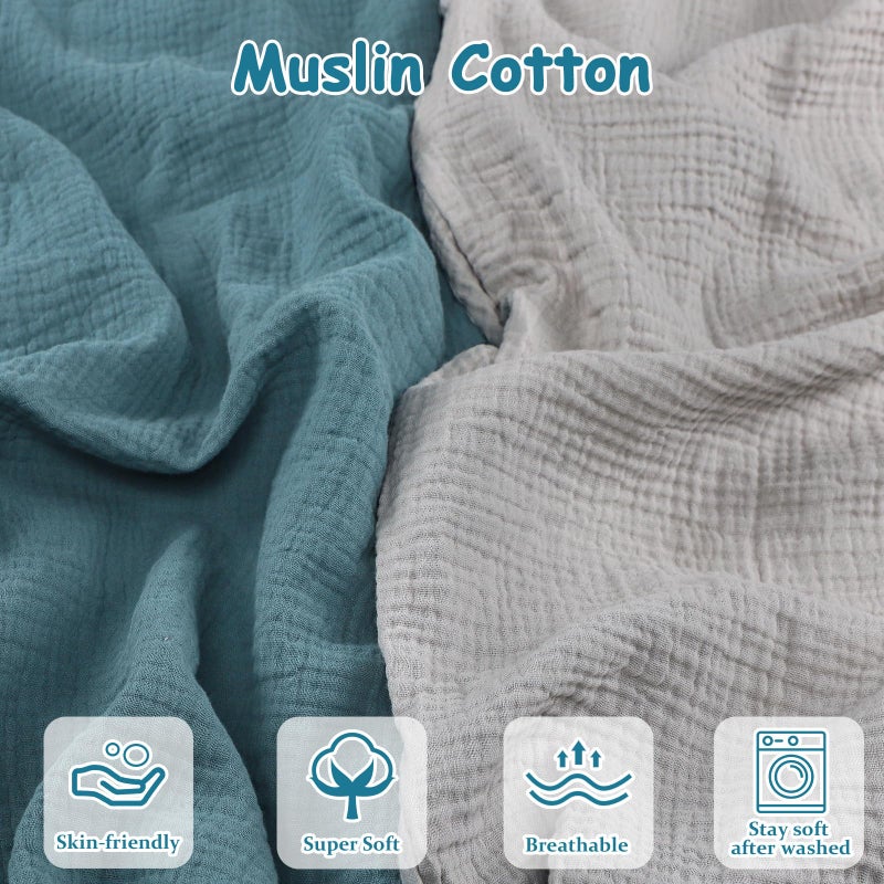 Hooyax Baby Lounger Cover 2 Pack - 100% Muslin Cotton Newborn Lounger Pillow Covers Only, Soft Breathable Infant Lounger Cover with Reinforced Stitching, Fits Most Standard Baby Loungers (Blue Grey) - Image 2