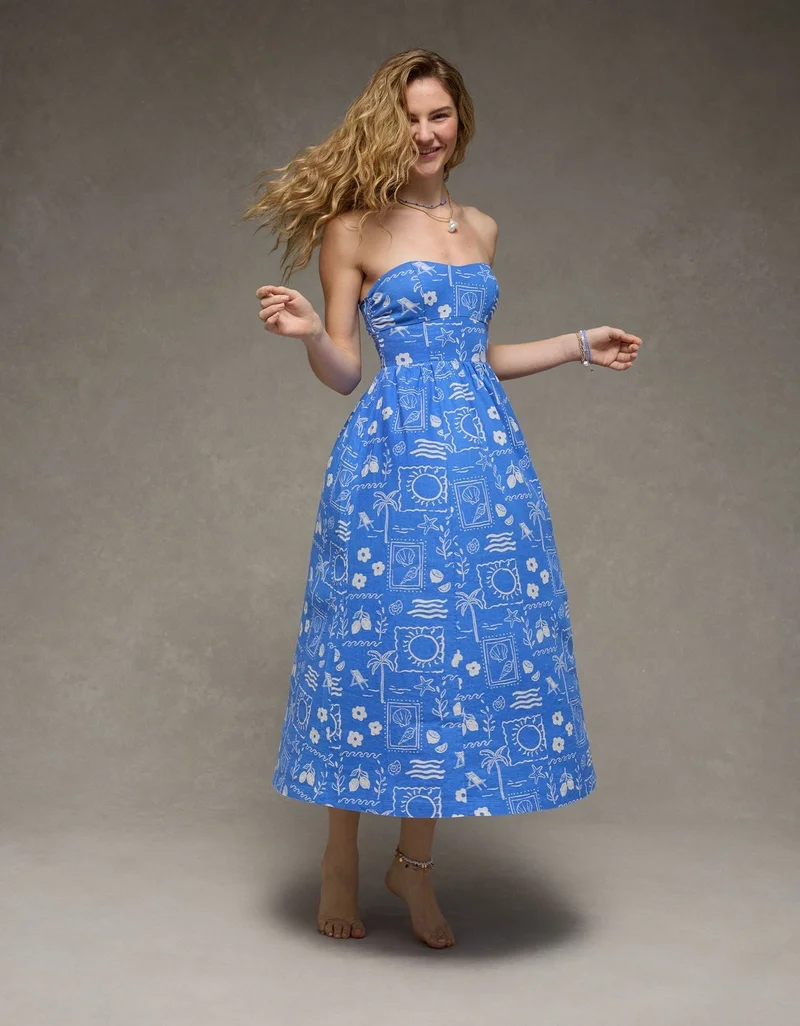 American Eagle AE Strapless Corset Midi Dress