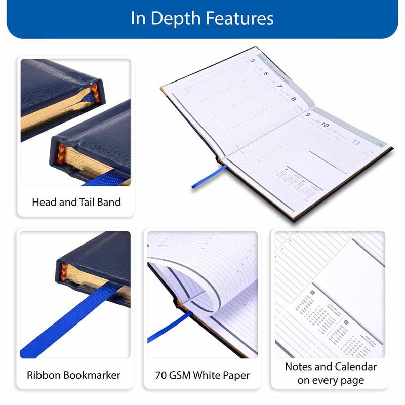 FIS 2026 Golden Executive Diary, 210x260mm, 1 Side Padded Vinyl Cover, Gilded Edges, Golden Corners, 1 Week at a Glance, Arabic/English/French, 70gsm White Paper, Blue Cover-FSDI32AEG26BL - Image 5