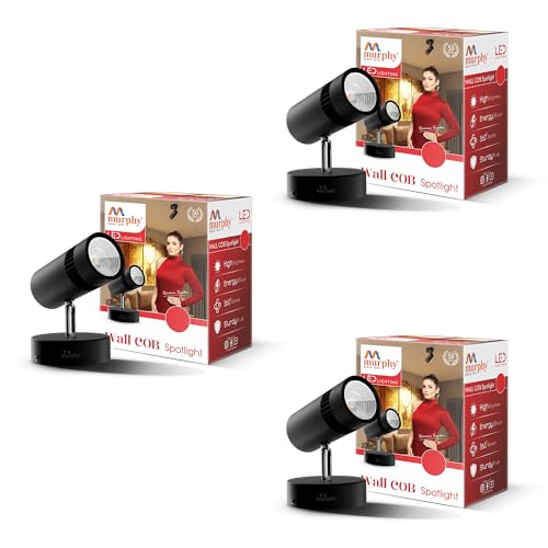 Murphy 10W Adjustable Black Aliminum LED Wall COB Surface Mounted Spot Light with 2 Years Warranty (Warm White, Pack of 3) - Image 1