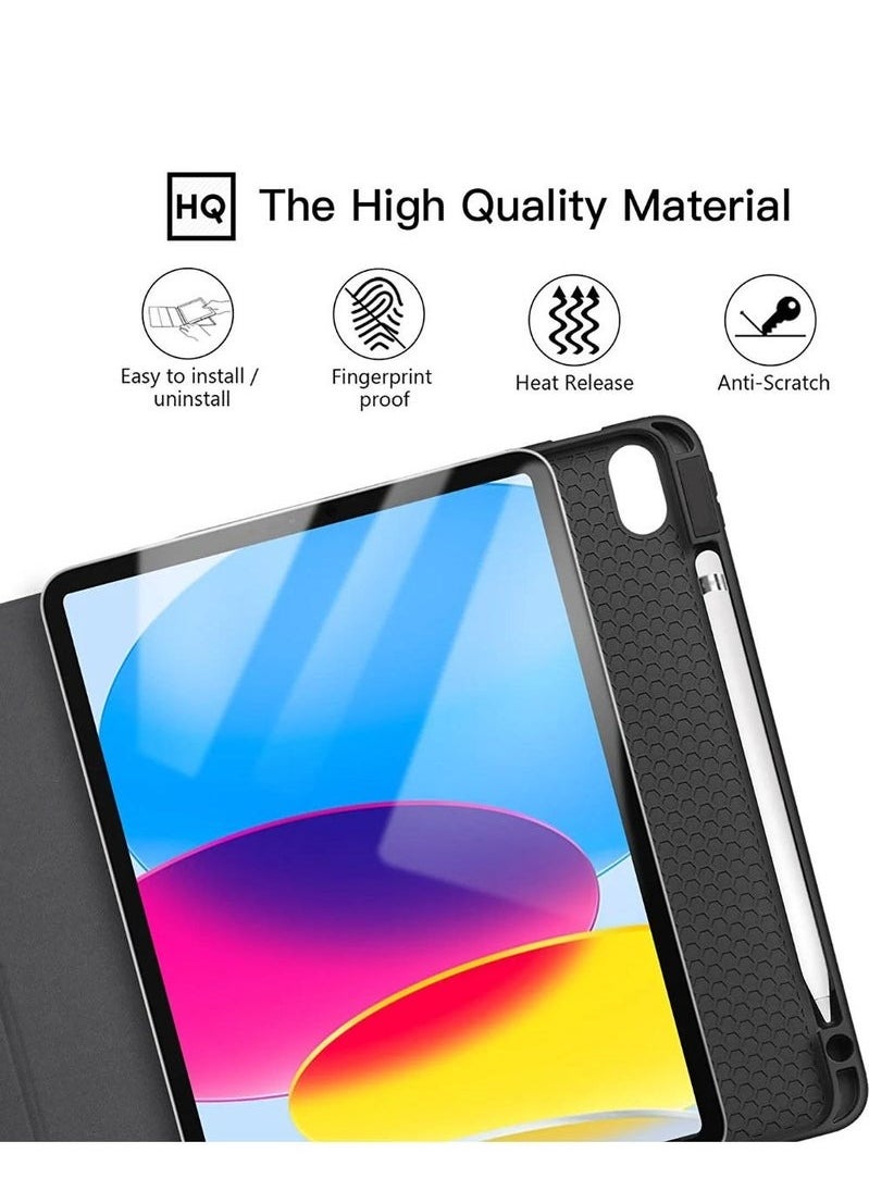 روك بو - حافظة لجهاز iPad (A16) 11 بوصة 2025/iPad 10 10.9 بوصة 2022، غطاء خلفي شفاف مع حامل قلم، وغطاء حافظة مع خاصية السكون/التنشيط التلقائي لجهاز iPad 10 10.9 بوصة 2022/iPad 11 11 بوصة 2025 - Image 1