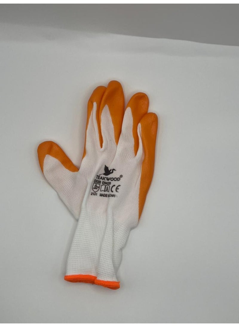 TEAKWOOD Nitrile Coated Industrial Safety Gloves – 1 Pair (Orange & White) - Image 4