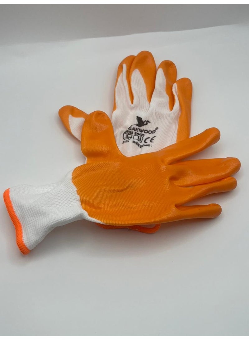 TEAKWOOD Nitrile Coated Industrial Safety Gloves – 1 Pair (Orange & White) - Image 5