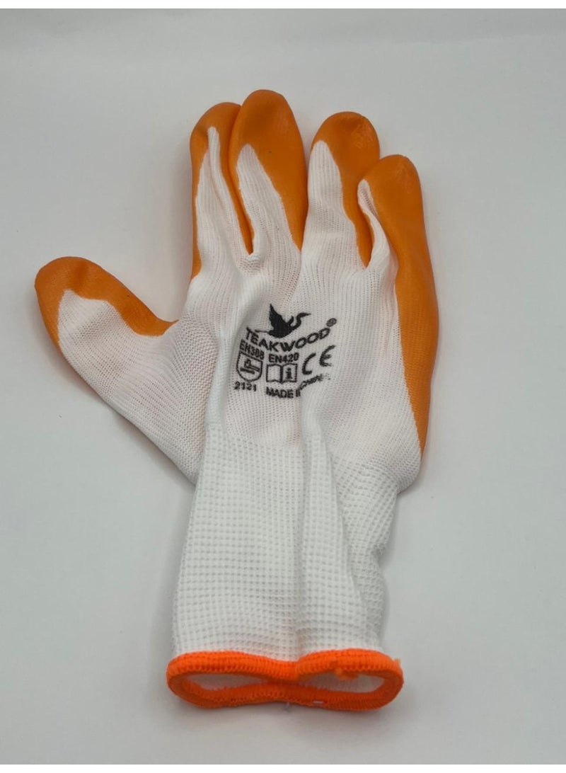 TEAKWOOD Nitrile Coated Industrial Safety Gloves – 1 Pair (Orange & White) - Image 3