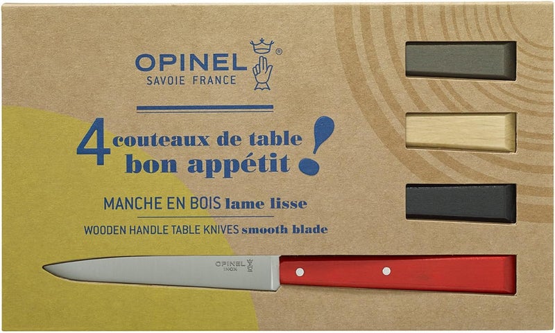 Opinel No. 125 Table Knives, 4 Piece Set, High Carbon Steel Dinner Knives for Parties, Entertaining, or Everyday Use, Painted Hornbeam Handles, Made in France (Loft) - Image 2