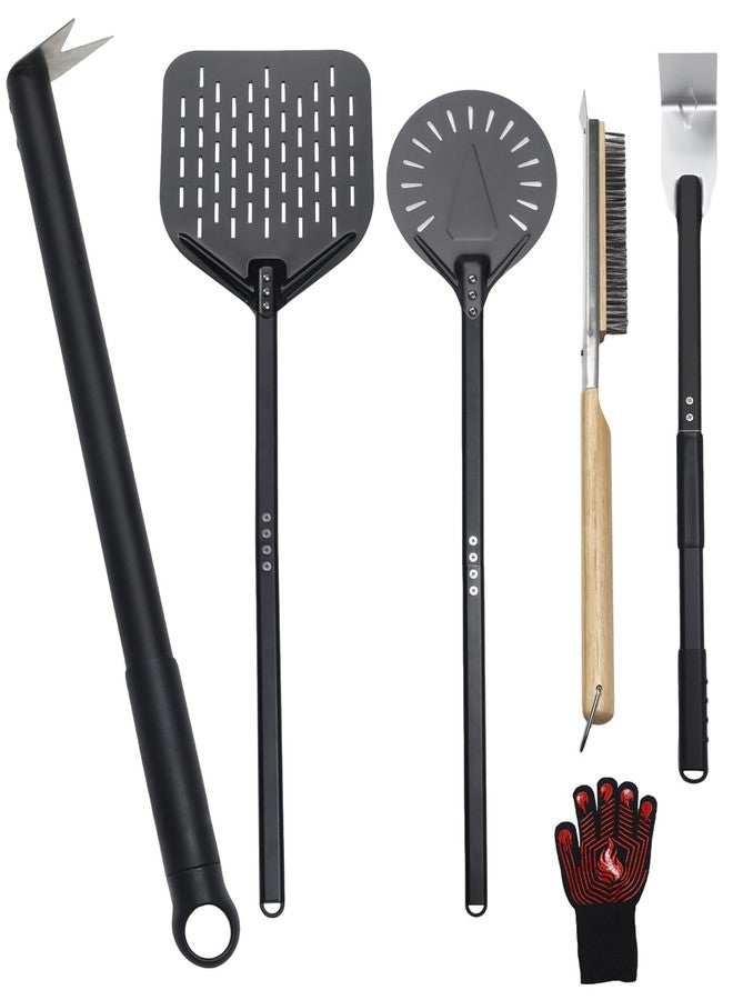 PROKITCHEN 6PCS Pizza Turning Peel, 9 &12 Inch Perforated Pizza Peel, Pizza Brush, Ash Rake, Bubble Spinner Turning Fork, Heat-Resistant Oven Mitts, Pizza Oven Utensil Kit with 40 Inch Aluminum Handle - Image 1
