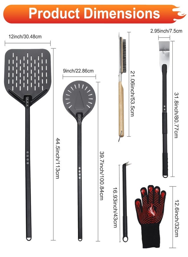PROKITCHEN 6PCS Pizza Turning Peel, 9 &12 Inch Perforated Pizza Peel, Pizza Brush, Ash Rake, Bubble Spinner Turning Fork, Heat-Resistant Oven Mitts, Pizza Oven Utensil Kit with 40 Inch Aluminum Handle - Image 2