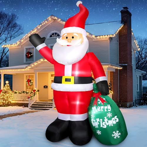 FunFanso 7 FT Christmas Inflatable Santa Claus with Gift Bag Blow up Giant Santa Claus Indoor Decoration Builtin LED Lights for Lawn Patio Garden Home Display Hall Xmas Holiday Vacation Party Outdoor Decor - Image 1