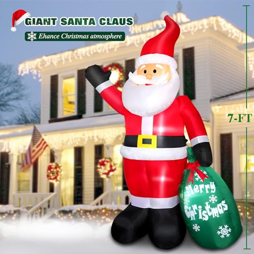 FunFanso 7 FT Christmas Inflatable Santa Claus with Gift Bag Blow up Giant Santa Claus Indoor Decoration Builtin LED Lights for Lawn Patio Garden Home Display Hall Xmas Holiday Vacation Party Outdoor Decor - Image 3