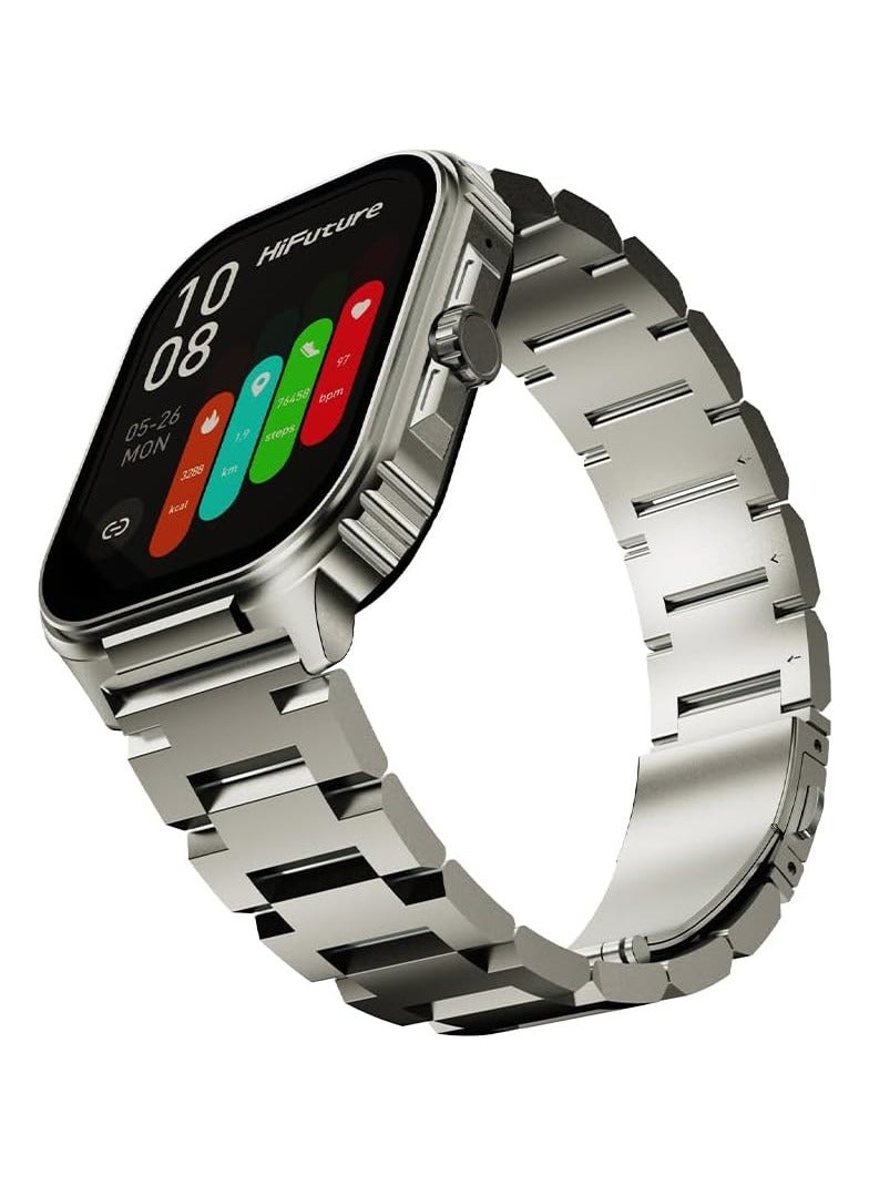 HiFuture Ultra3 PRO Premium Stainless Steel Smart Calling Watch, 2.04 Inch AMOLED Display, Silver - Image 3