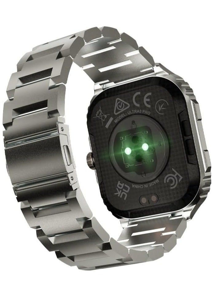 HiFuture Ultra3 PRO Premium Stainless Steel Smart Calling Watch, 2.04 Inch AMOLED Display, Silver - Image 5