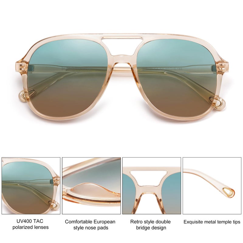 SOJOS Retro Polarized Aviator Sunglasses for Women Men Classic 70s Vintage Trendy Square Aviators SJ2174, Clear Brown/Green Gradient Brown - Image 2