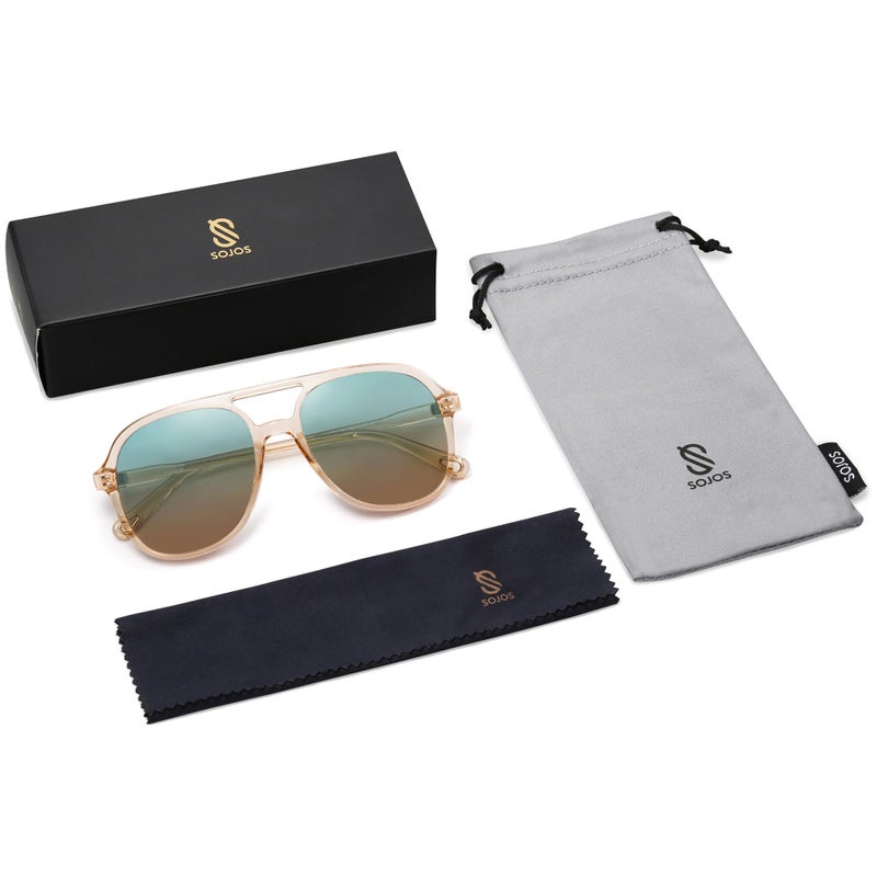 SOJOS Retro Polarized Aviator Sunglasses for Women Men Classic 70s Vintage Trendy Square Aviators SJ2174, Clear Brown/Green Gradient Brown - Image 5