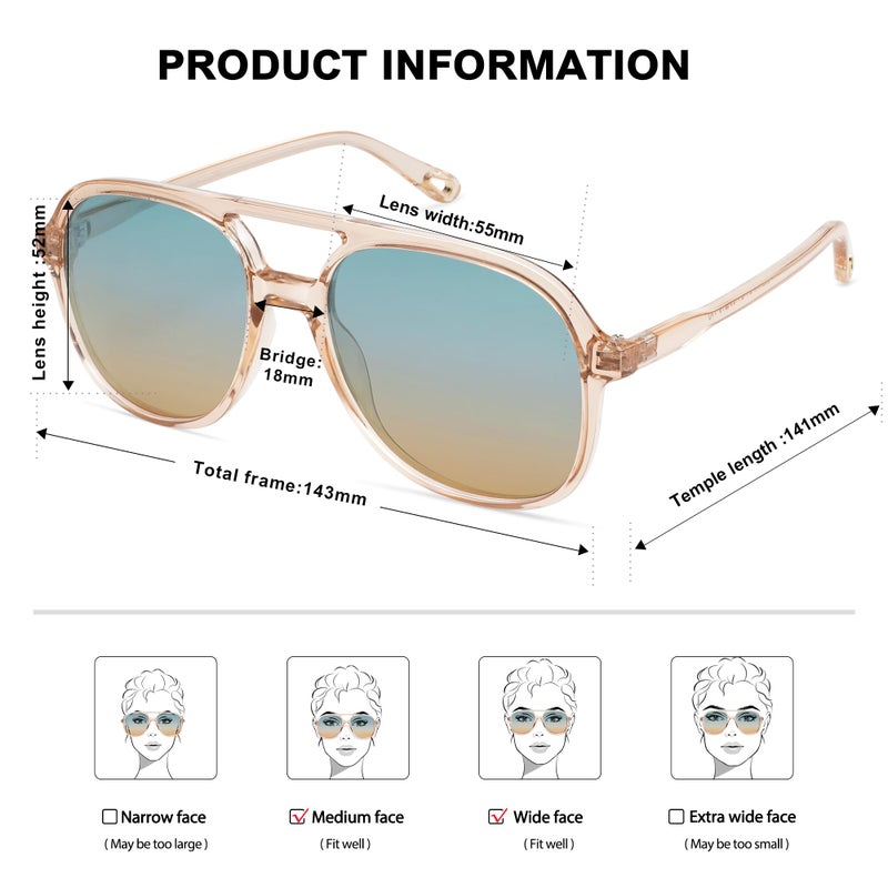 SOJOS Retro Polarized Aviator Sunglasses for Women Men Classic 70s Vintage Trendy Square Aviators SJ2174, Clear Brown/Green Gradient Brown - Image 4