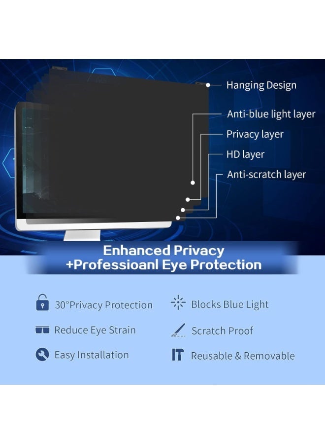YOUWE7 Computer Privacy Screen Filter , 9H Hardness Hanging Computer Screen Privacy Shield Compatible with 23.6,23.8 inch for 16:9 Widescreen Monitor, Eye Protection and Blue Light Blocks (24 inch) - Image 4