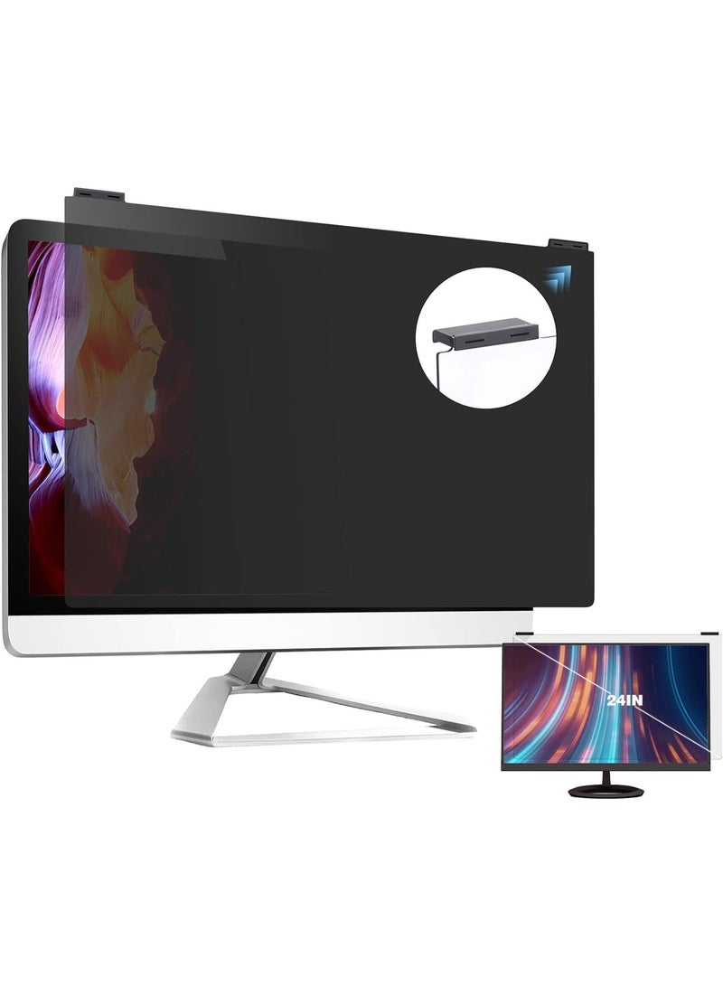 YOUWE7 Computer Privacy Screen Filter , 9H Hardness Hanging Computer Screen Privacy Shield Compatible with 23.6,23.8 inch for 16:9 Widescreen Monitor, Eye Protection and Blue Light Blocks (24 inch) - Image 1