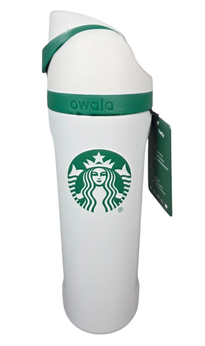 Starbucks NWT Starbucks x Owala FreeSip 24 oz Stainless Steel Water Bottle White Green - Image 1