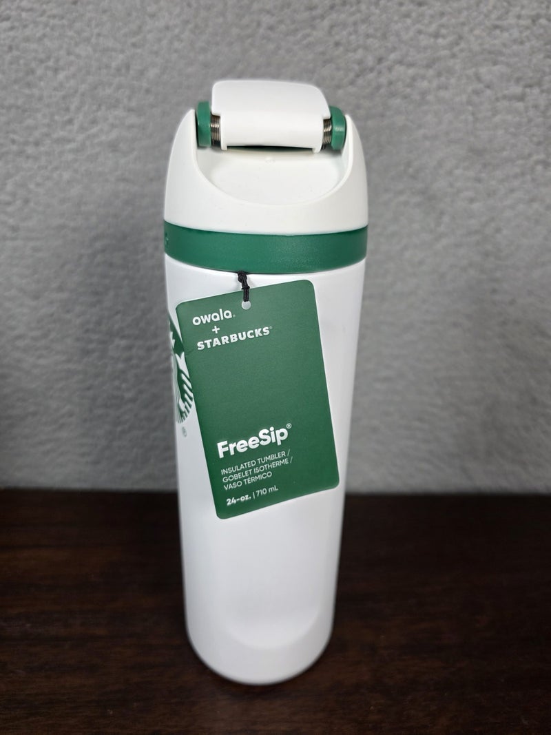 Starbucks NWT Starbucks x Owala FreeSip 24 oz Stainless Steel Water Bottle White Green - Image 4