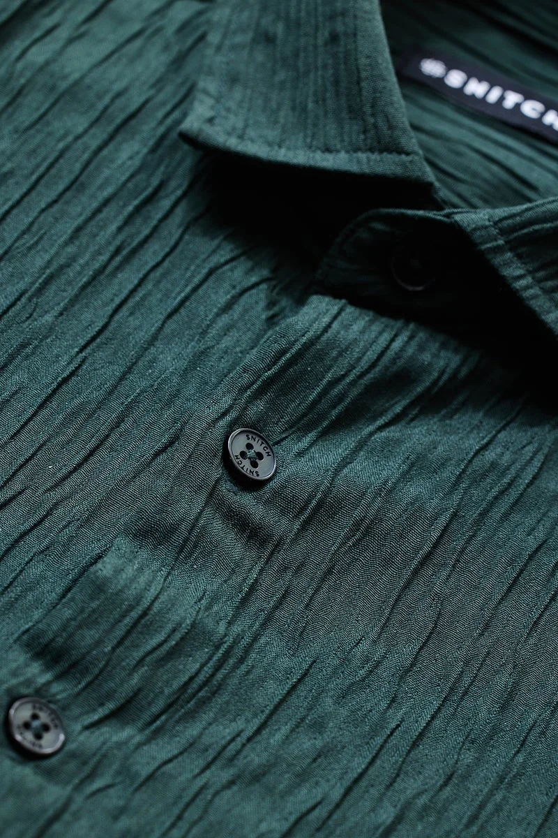 SNITCH Dark Green Textured Long Sleeve Slim Fit Shirt