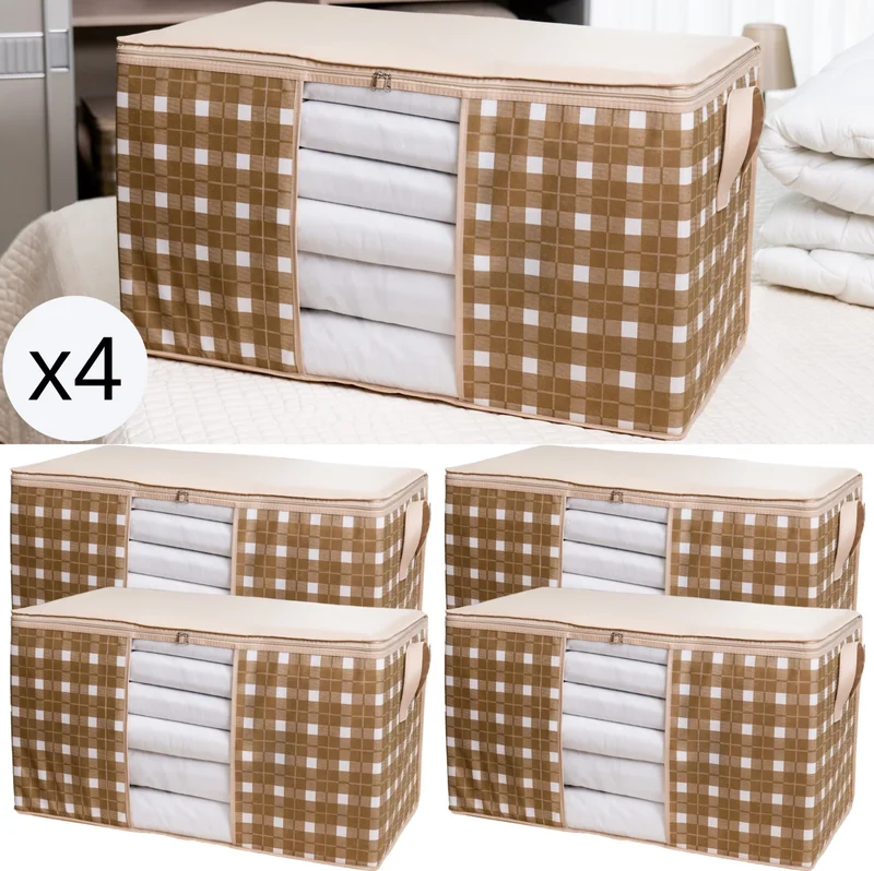 Nacarev 4 Pieces Large Size Window Square Patterned Plaid Gray Pillow Quilt Organizer Bag Set 75X40X40 cm