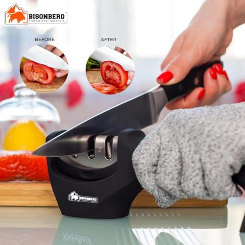 BISONBERG Kitchen Utility Knife Curved with Knife Sharpener, Black - Image 4
